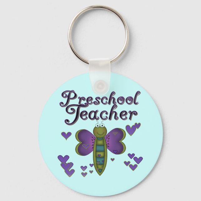 Butterfly Preschool Teacher Tshirts and Gifts Keychain (Front)