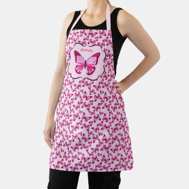 Butterfly Pretty Pink and Purple with Pattern Apron (Insitu)