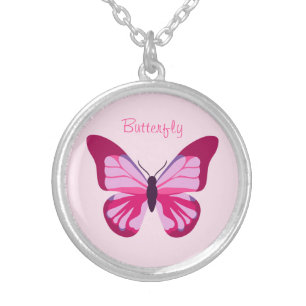 Butterfly Pretty Pink Purple Silver Plated Necklace