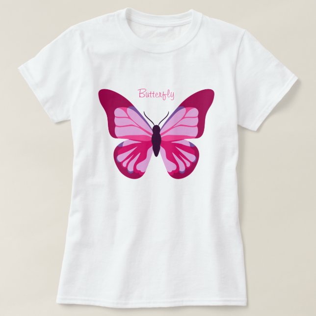 Butterfly Pretty Pink Purple T-Shirt (Design Front)