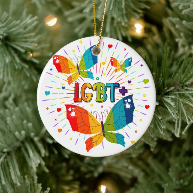 Butterfly Pride Love is Love LGBT Awareness Ceramic Ornament (Tree)