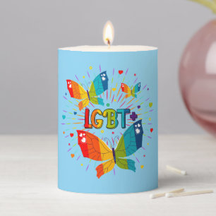 Butterfly Pride Love is Love LGBT Awareness Pillar Candle