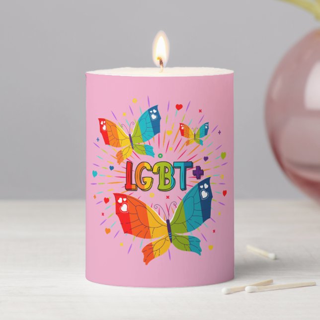 Butterfly Pride Love is Love LGBT Awareness Pillar Candle (In Situ)