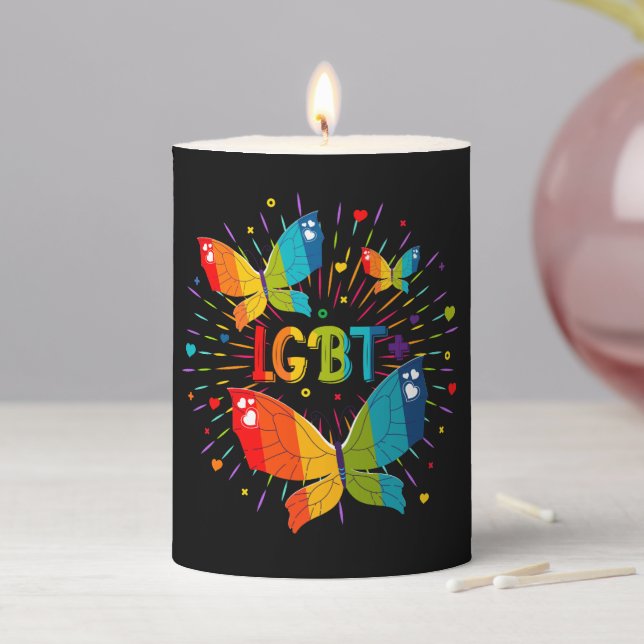 Butterfly Pride Love is Love LGBT Awareness Pillar Candle (In Situ)
