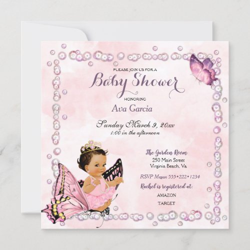 Butterfly Princess Baby Girl  Invitation