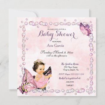 Butterfly Princess Baby Girl  Invitation by HydrangeaBlue at Zazzle