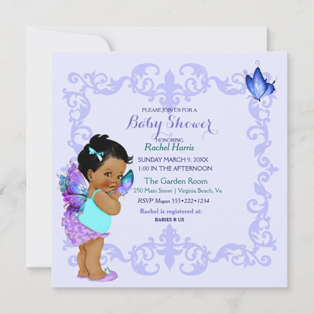 Butterfly Princess Baby Girl Lavender Invitation (Front)