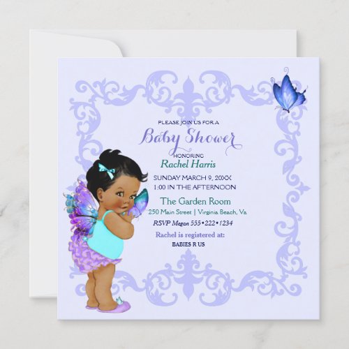 Butterfly Princess Baby Girl Lavender Invitation