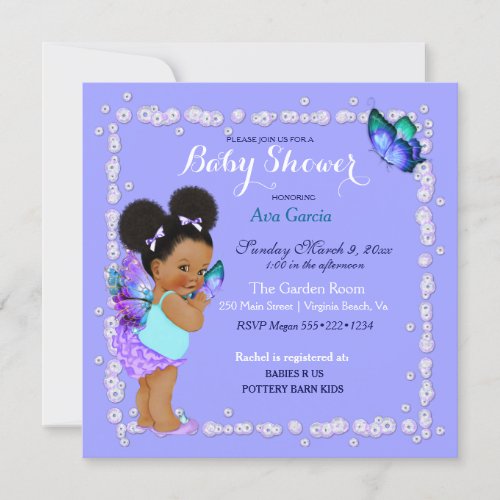 Butterfly Princess Baby Girl Lavender Invitation