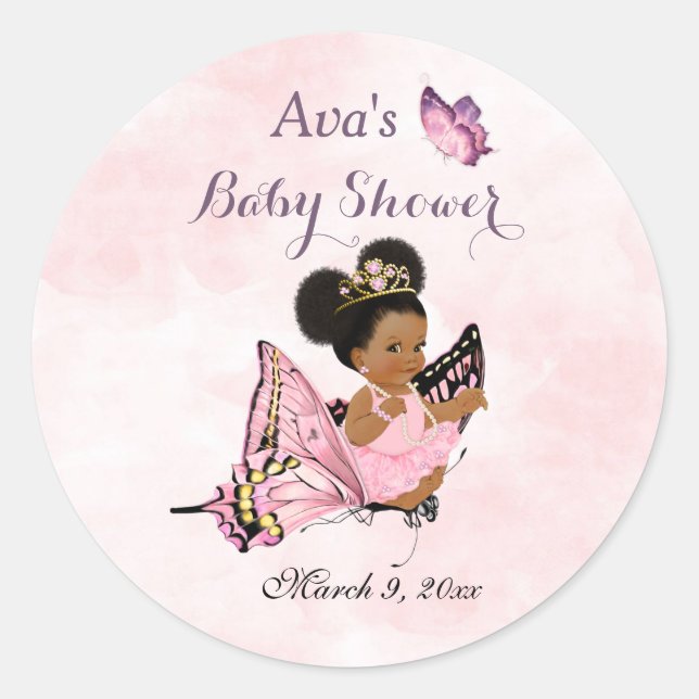 Butterfly Princess Baby Girl Pink Classic Round St Classic Round Sticker (Front)