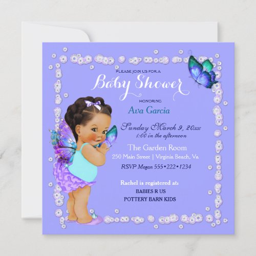 Butterfly Princess Baby Girl Purple Turquoise Invi Invitation