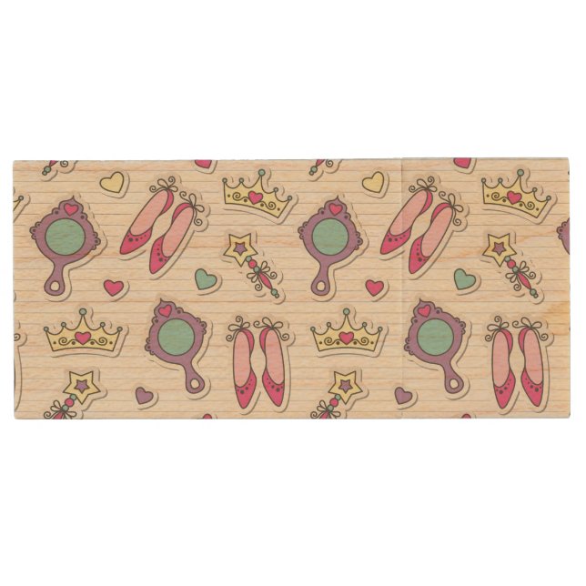 butterfly princess pattern wood USB flash drive (Front)