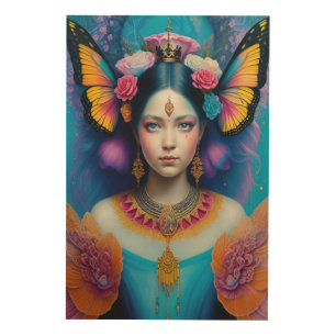 Butterfly princess with tiny crown wood wall art
