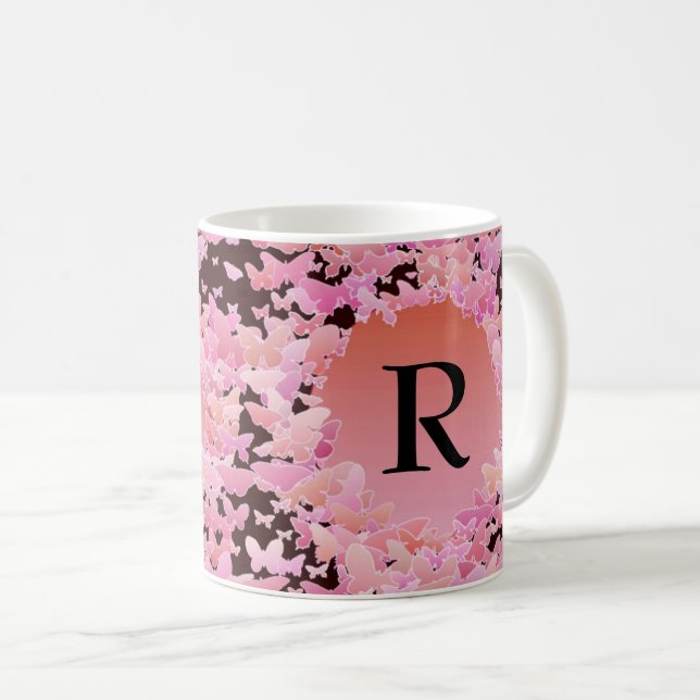 Butterfly Print with Monogram  Coffee Mug (Front Right)
