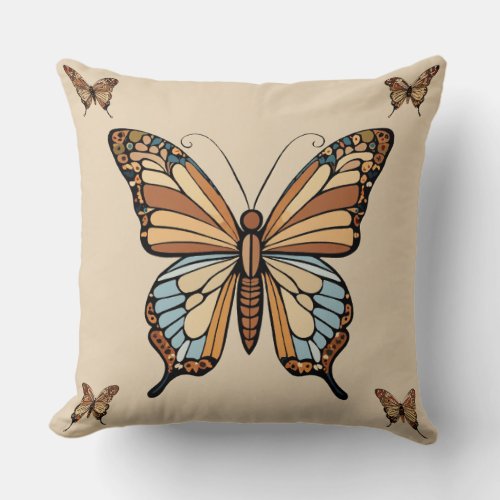 Butterfly printed brown Throw Pillow