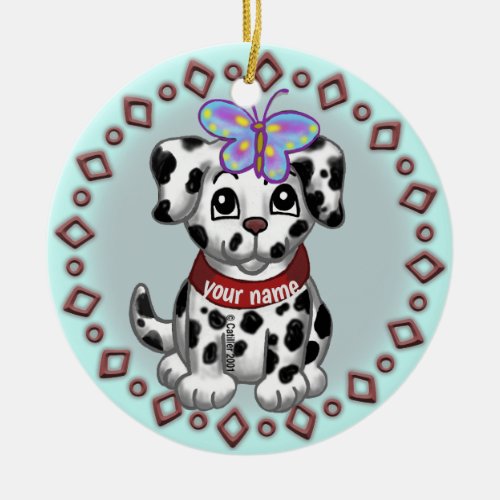 Butterfly Puppy custom name Ceramic Ornament