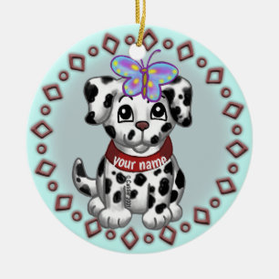 Butterfly Puppy dog Ceramic Ornament