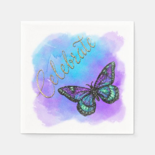 Butterfly Purple and Blue Painted Napkins