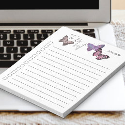 Butterfly Purple and Grey Personalized Checklist Notepad