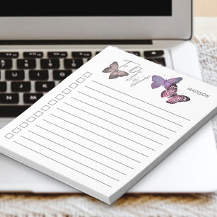 Butterfly Purple and Grey Personalized Checklist Notepad