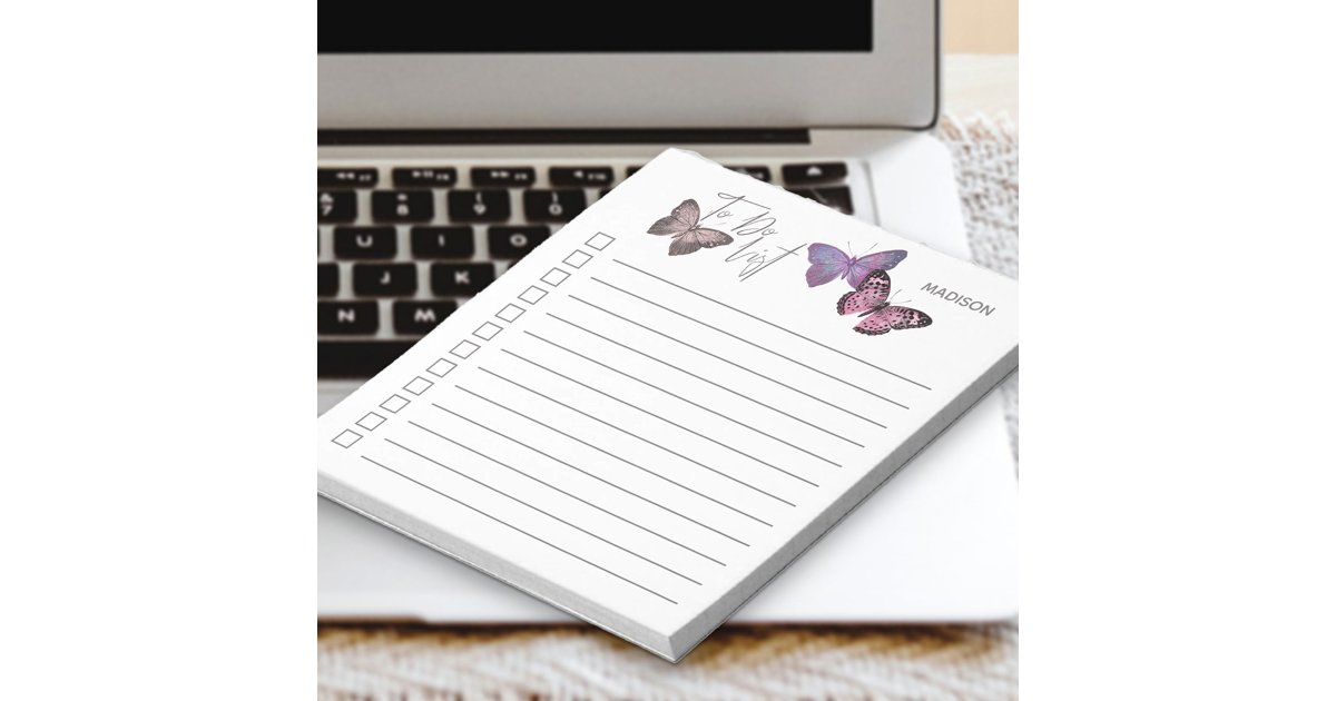 Butterfly Purple and Grey Personalized Checklist Notepad | Zazzle