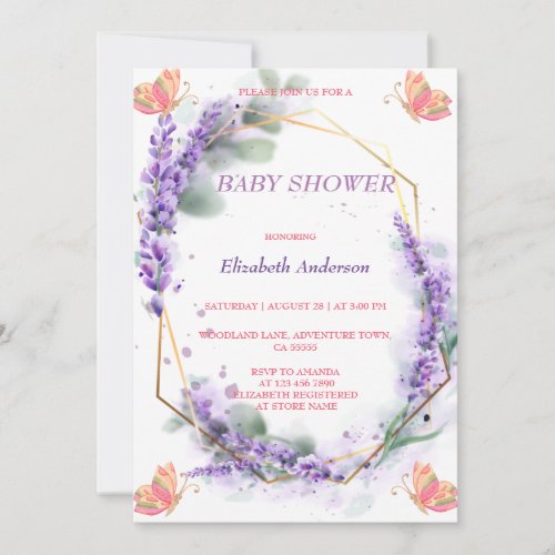 Butterfly Purple and Pink floral Invitation