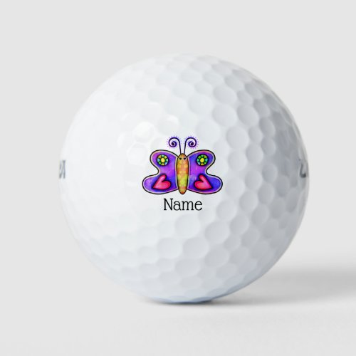 Butterfly purple doodle with name golf balls