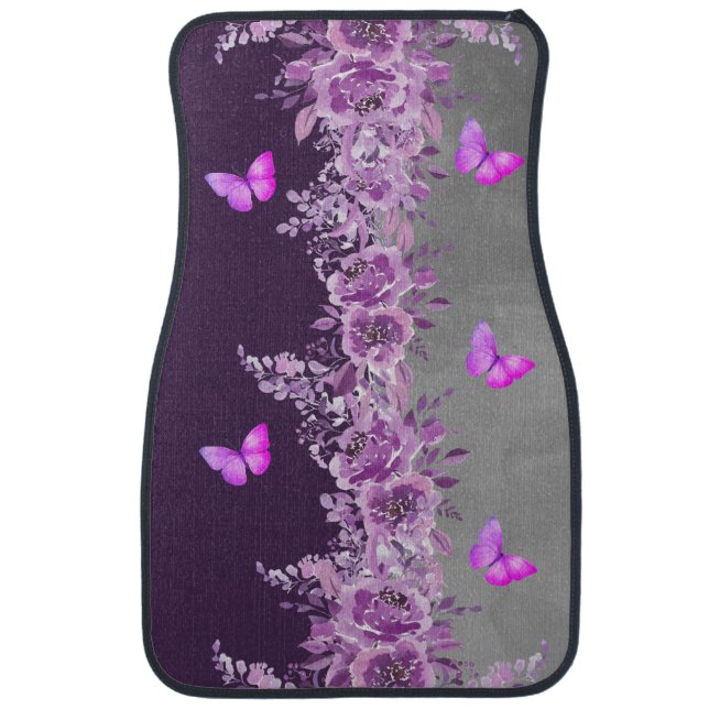 Butterfly Purple Floral Car Floor Mats (Front)