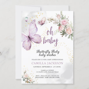 Butterfly Purple Floral Pink Baby Shower Invitat Invitation
