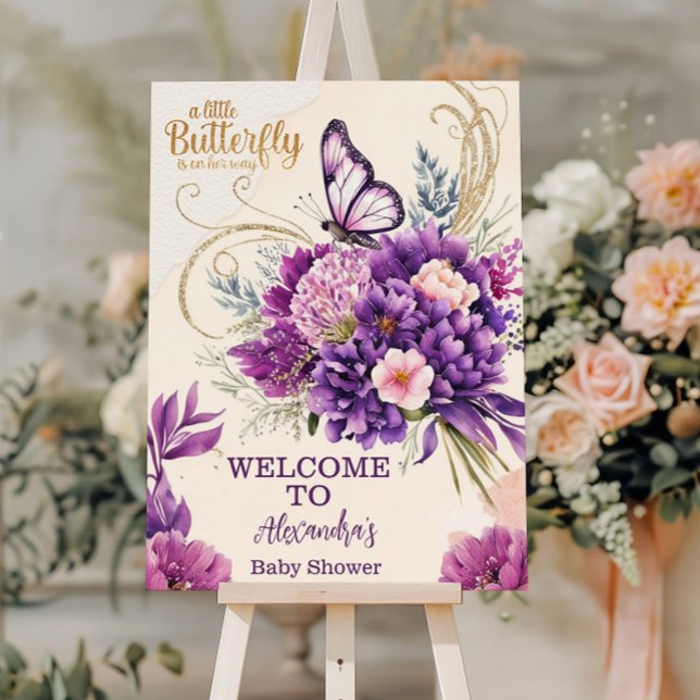 Butterfly Purple Floral Pink Girl Baby Shower Foam Board (Creator Uploaded)