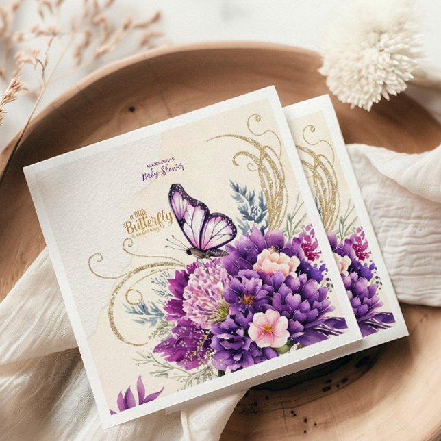 Butterfly Purple Floral Pink Girl Way Baby Shower Napkins (Creator Uploaded)