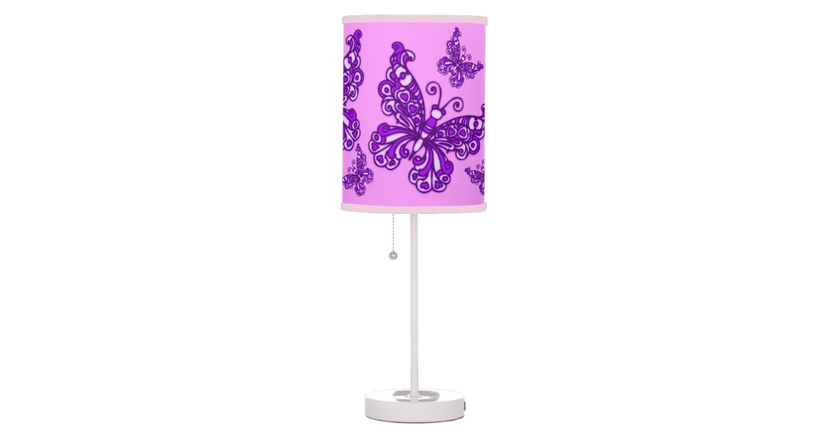 Butterfly Purple Girls Room Patterned Graphic Lamp Zazzle Com