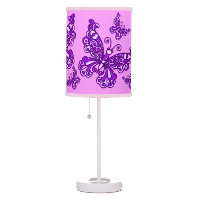 Butterfly purple girls room patterned graphic lamp (Right)