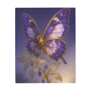 Butterfly Purple Gold Luxury Bold Statement Metal Print