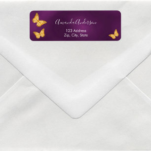 Butterfly purple gold return address label