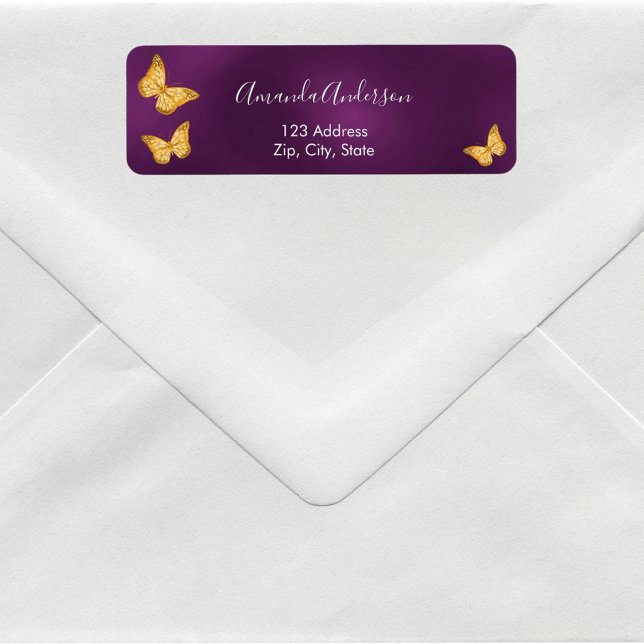 Butterfly purple gold return address label (Creator Uploaded)