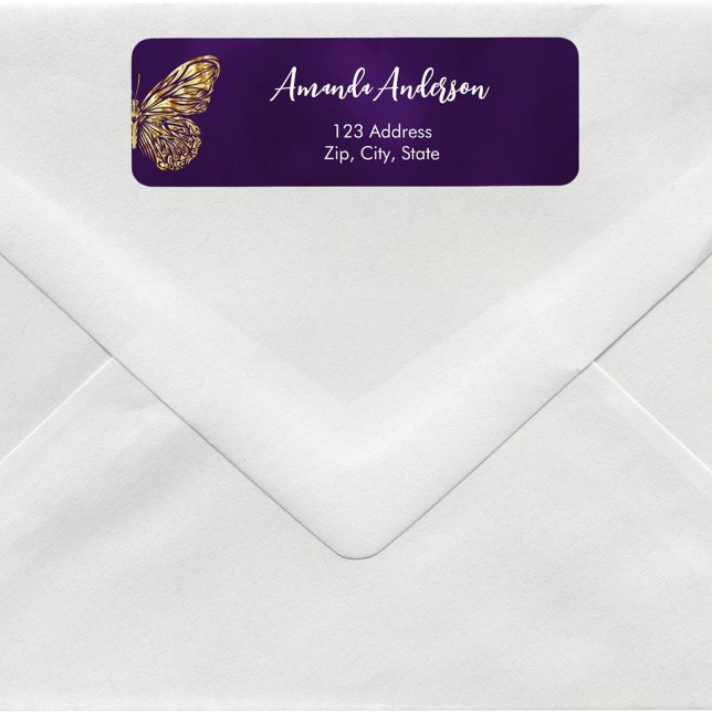 Butterfly purple gold return address label (Creator Uploaded)