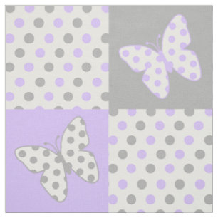 Butterfly Purple Gray Polka Dots Fabric