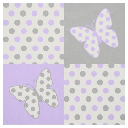 Butterfly Purple Gray Polka Dots Fabric