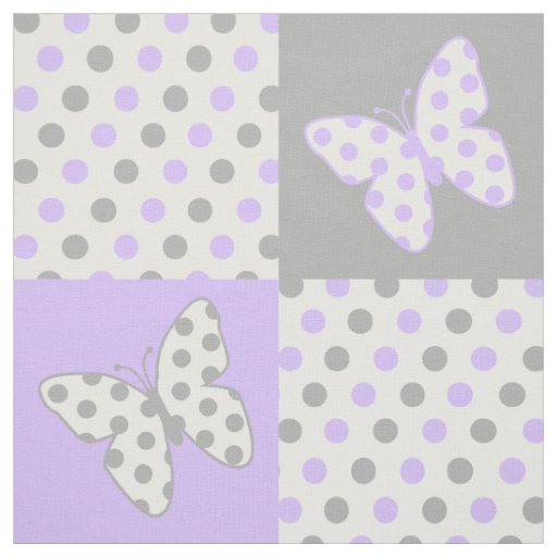 Butterfly Purple Gray Polka Dots Fabric