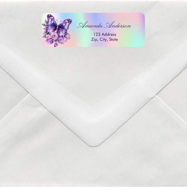 Butterfly purple holographic return address label (Creator Uploaded)