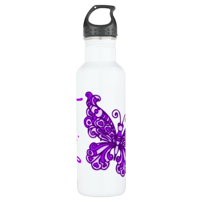 Butterfly purple kids named drinks bottle (Front)