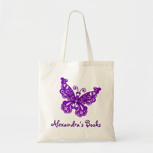 Butterfly purple kids named library tote bag