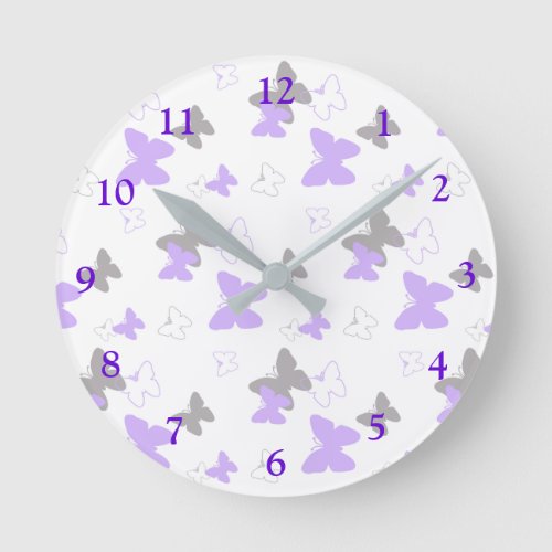 Butterfly Purple Lavender Gray Gray Baby Girl Round Clock