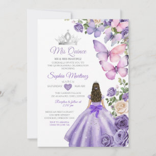 Butterfly Purple Lilac Quinceanera Birthday Crown Invitation