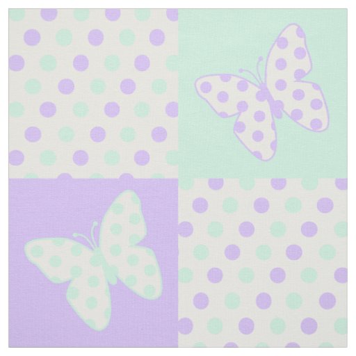 Butterfly Purple Mint Green Polka Dots Fabric