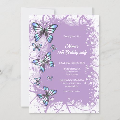 Butterfly purple mother of pearl elegant winter  invitation