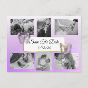 Butterfly Purple Photo Save the Date Postcard