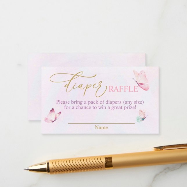 Butterfly Purple Pink Diaper Raffle Enclosure Card (Front/Back In Situ)