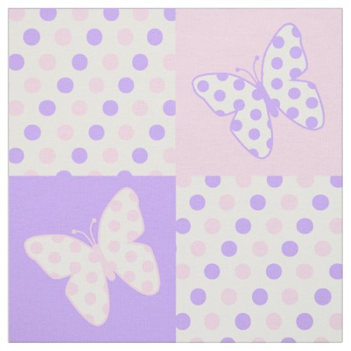Butterfly Purple Pink Polka Dots Fabric